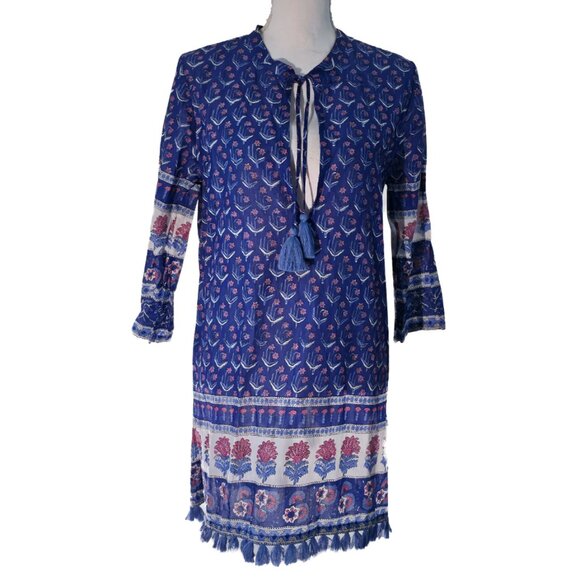 J. Crew Cotton Voile Tunic Swim Cover-Up in Floral Block Print with Fringe - Picture 3 of 9